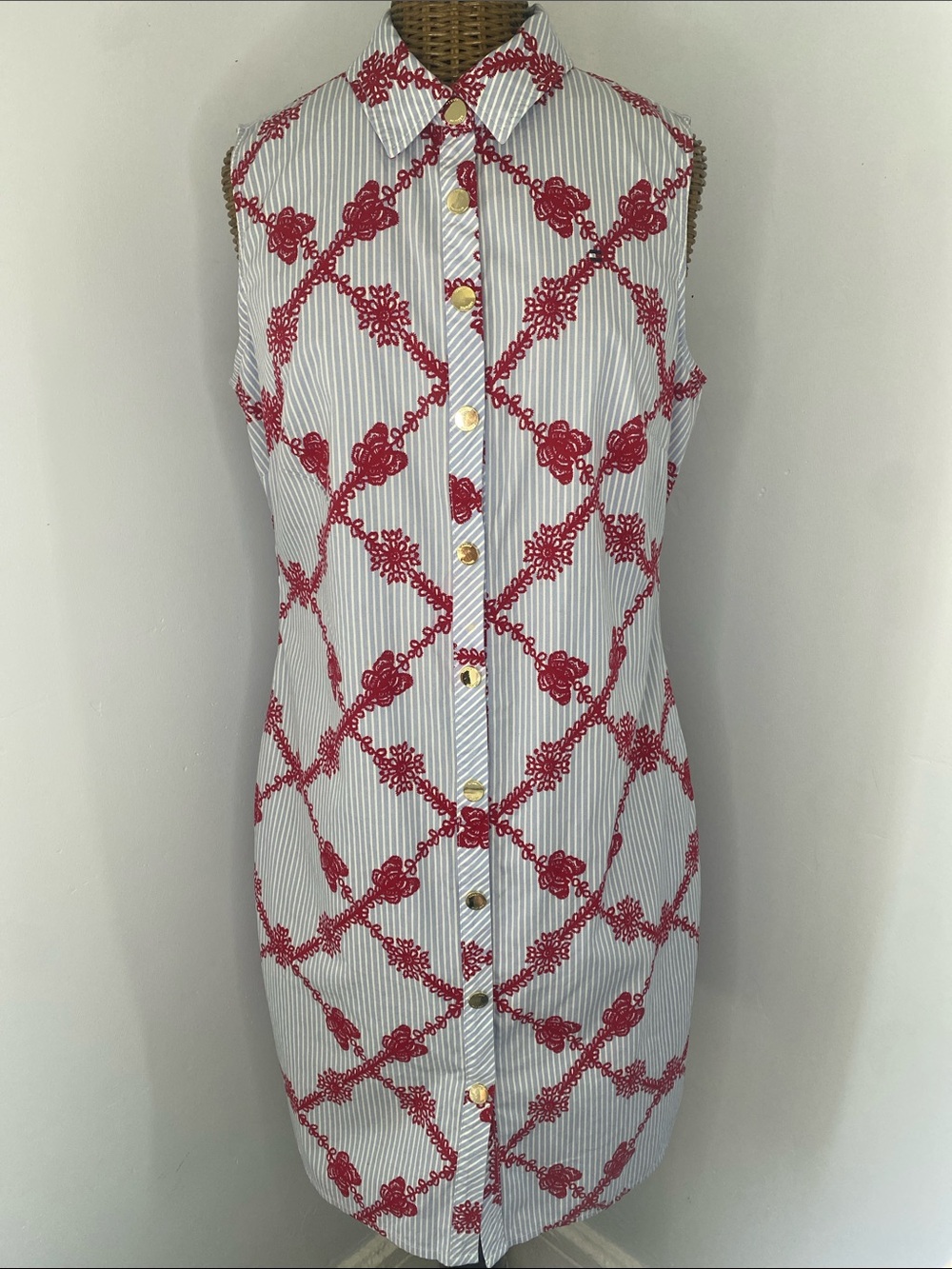 Tommy Hilfiger White and Red Sleeveless Shirt Dress